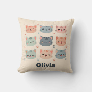 Anbetungswürdige Kawaii Katzen Gesichter Kissen