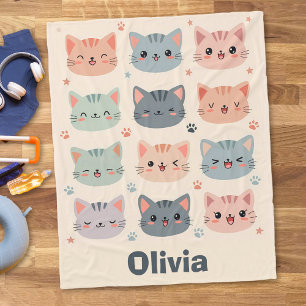 Anbetungswürdige Kawaii Katzenbabys Gesichter Fleecedecke