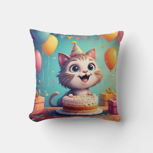 Anbetungswürdige Partykatze mit Kuchen und Ballons Kissen