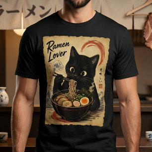Anbetungswürdige schwarze Katze japanischer Kunsts T-Shirt