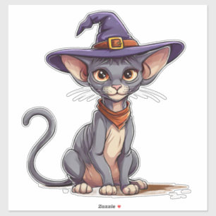 Anbetungswürdige Sphynx-Katze in einem Hexenhut Aufkleber