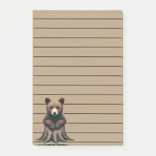 Anbetungswürdiger Bärenjunge auf Baumstumpf Wald Post-it Klebezettel