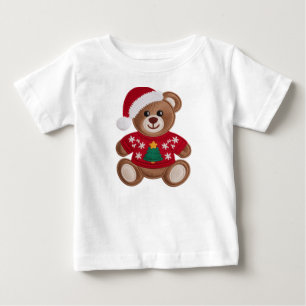 Anbetungswürdiger gestrickter Teddybär-Weihnachtsp Baby T-shirt