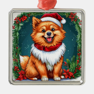 Anbetungswürdiger Hund im Santa-Outfit Ornament Aus Metall