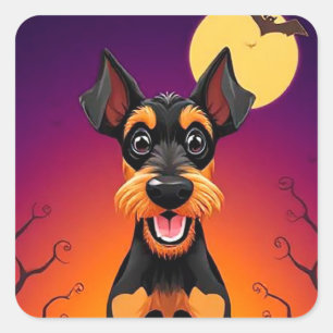 Anbetungswürdiger Hund in einer Halloween-Szene Quadratischer Aufkleber