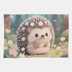 Anbetungswürdiger Igel mit Blumen Kawaii Wald Geschirrtuch