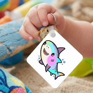 Anbetungswürdiger Kawaii-Babyhai mit Regenbogen-Pa Schlüsselanhänger