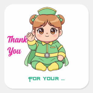 Anbetungswürdiger Kawaii Chibi-Charakter Quadratischer Aufkleber