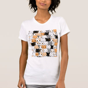 Anbetungswürdiger Kawaii-Katzenmuster Mode Weißer T-Shirt