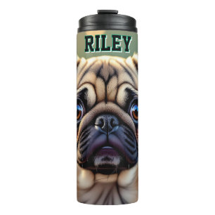 Anbetungswürdiger Pug Nahaufnahme Süßer Hund Per Thermosbecher