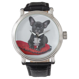 Anbetungswürdiger Schwarz-Weiß-Bulldoggen-Welpe Fo Armbanduhr