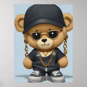 Anbetungswürdiger Teddybär im Hip-Hop-Stil AI-Kuns Poster