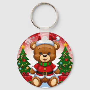 Anbetungswürdiger Teddybär im Weihnachtsmannanzug Schlüsselanhänger