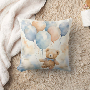 Anbetungswürdiger Teddybär mit Ballons Aquarell Kissen