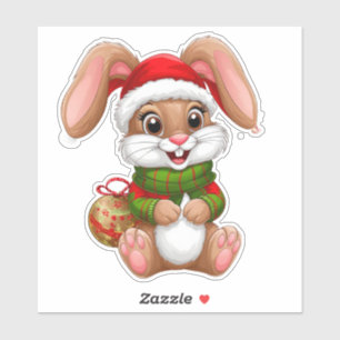 Anbetungswürdiger Weihnachts-Hase mit Santa-Hut Aufkleber