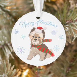 Anbetungswürdiger Weihnachts-Yorkie in Santa-Hut-S Ornament