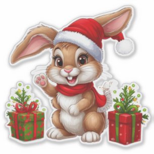 Anbetungswürdiger Weihnachtshase mit Santa-Hut Aufkleber
