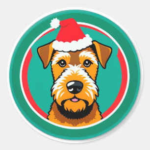 Anbetungswürdiger Weihnachtshund mit Santa-Hut Runder Aufkleber