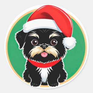 Anbetungswürdiger Weihnachtshund mit Santa-Hut Runder Aufkleber