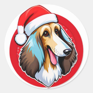 Anbetungswürdiger Weihnachtshund mit Santa-Hut Runder Aufkleber