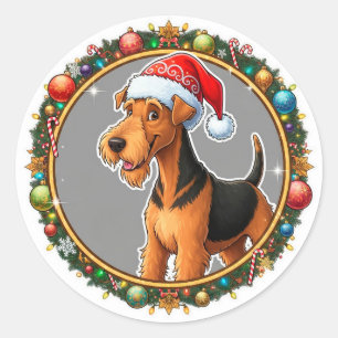 Anbetungswürdiger Weihnachtshund mit Santa-Hut Runder Aufkleber