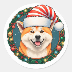 Anbetungswürdiger Weihnachtshund mit Santa-Hut Runder Aufkleber