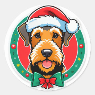 Anbetungswürdiger Weihnachtshund mit Santa-Hut Runder Aufkleber