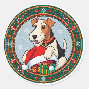 Anbetungswürdiger Weihnachtshund mit Santa-Hut Runder Aufkleber