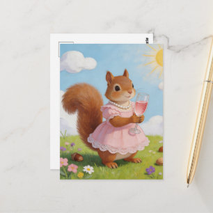Anbetungswürdiges Eichhörnchen in einem rosa Kleid Postkarte