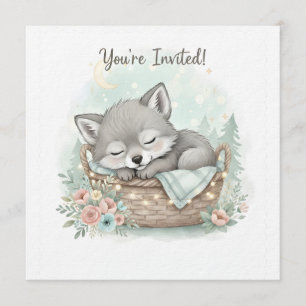 Anbetungswürdiges, flauschiges Babywolf-Baby-Showe Einladung