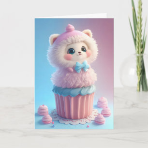 Anbetungswürdiges weißes Kätzchen backt Cupcakes B Karte