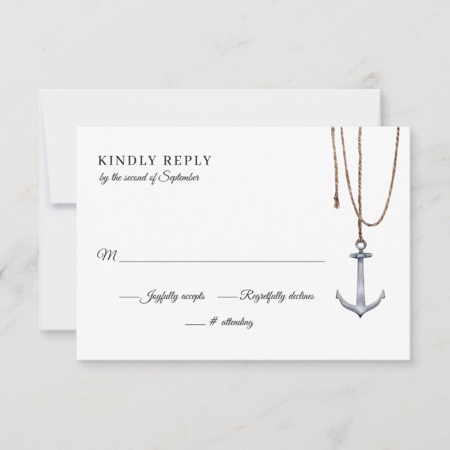 Anchor Away Rope Wedding RSVP Karte (Vorderseite)