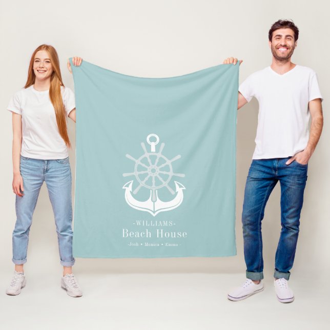 Anchor Beach House Familienname Aquamarin Fleecedecke (Beispiel)