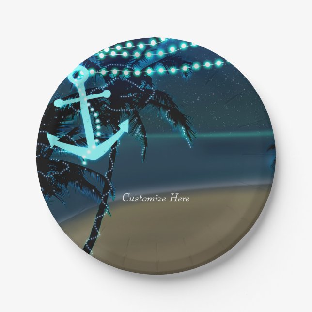 Anchor Beach Lights & Palm Trees Hochzeiten Teller (Vorderseite)