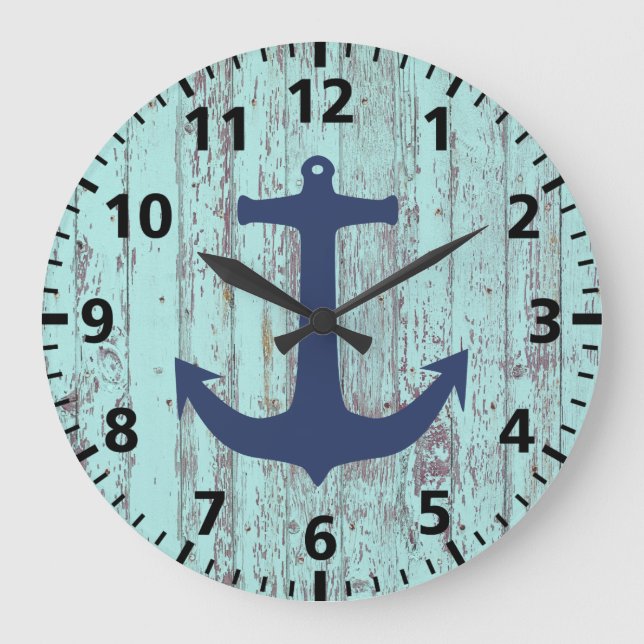 Anchor Beach Shabby Chic Große Wanduhr (Vorderseite)