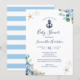 Anchor Blue Beach Nautical Floral Baby Dusche Einladung