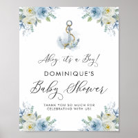 Anchor Blue Floral Nautical Baby Dusche Willkommen