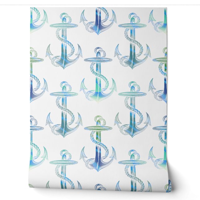 Anchor Blue Green Beach Wallpaper Tapete (Abrollen)