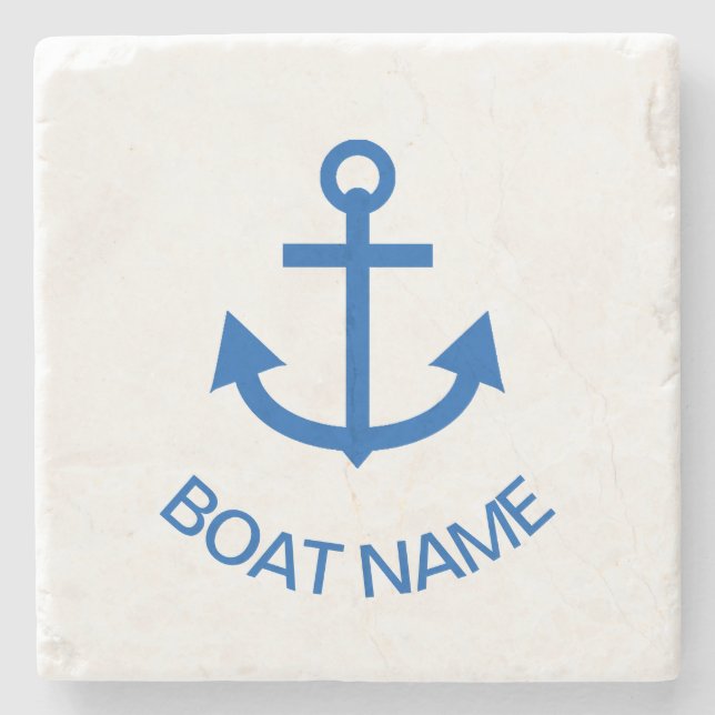 Anchor Blue Personalized Your Boat Name Steinuntersetzer (Vorderseite)