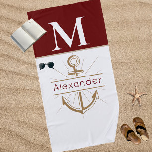 Anchor Burgundy Maroon Nautical Beach Strandtuch