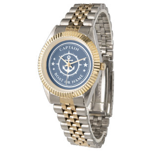 Anchor Compass Stars Captain Boat oder Name Navy Armbanduhr