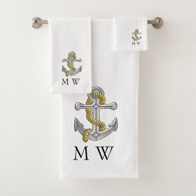 Anchor Design Monogrammed Badhandtuch Set (Insitu)