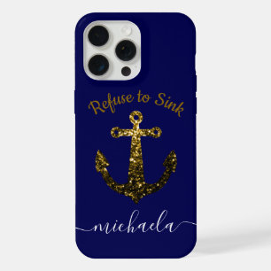 Anchor Gold Imitate Glitzern marineblau Monogram N iPhone 15 Pro Max Hülle
