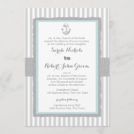 Anchor Grey Stripes Beach Hochzeit Einladung