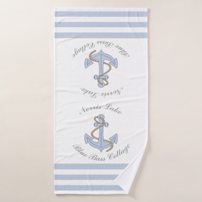 Anchor Lake Vacation Beach House Name Blue Stripes Badehandtuch (Badehandtuch)