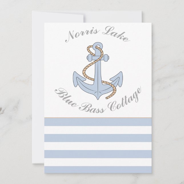 Anchor Lake Vacation Beach House Name Blue Stripes Einladung (Vorderseite)