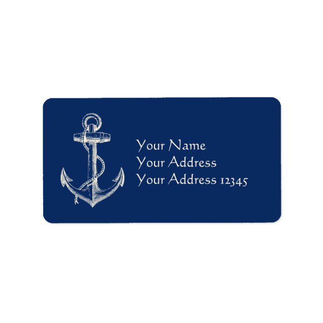 Anchor Nautic Address Label Geschenk Navy Blue Whi Adressaufkleber (Vorne)
