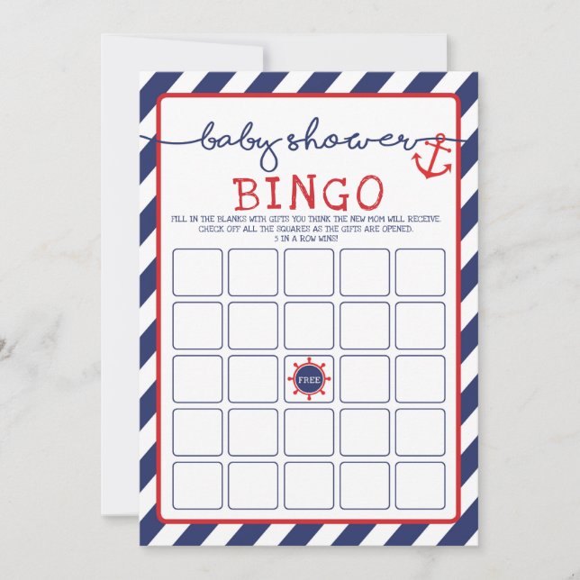 Anchor Nautical Bingo Baby Shower Game Ahoy Boy Einladung (Vorderseite)
