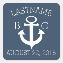 Anchor Nautical Blue Monogram Quadratischer Aufkleber