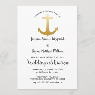 Anchor Nautical Imitats Goldfolie Hochzeit im Oze Einladung
